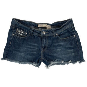 Botin Jeans Distressed Denim Shorts Size 11 Blue Low Rise Embellished Pockets